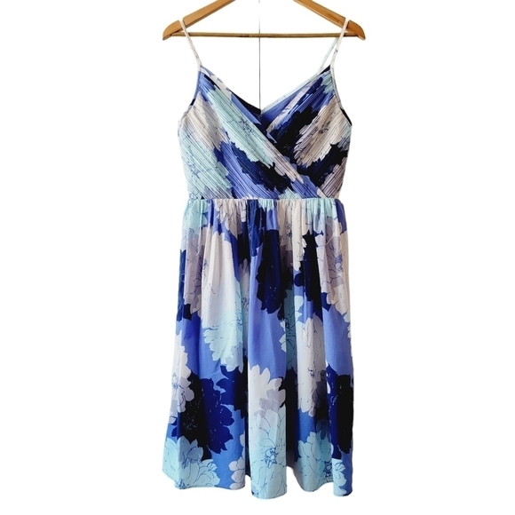 Banana Republic Blue Floral Pleated Dress - Picture 1 of 10